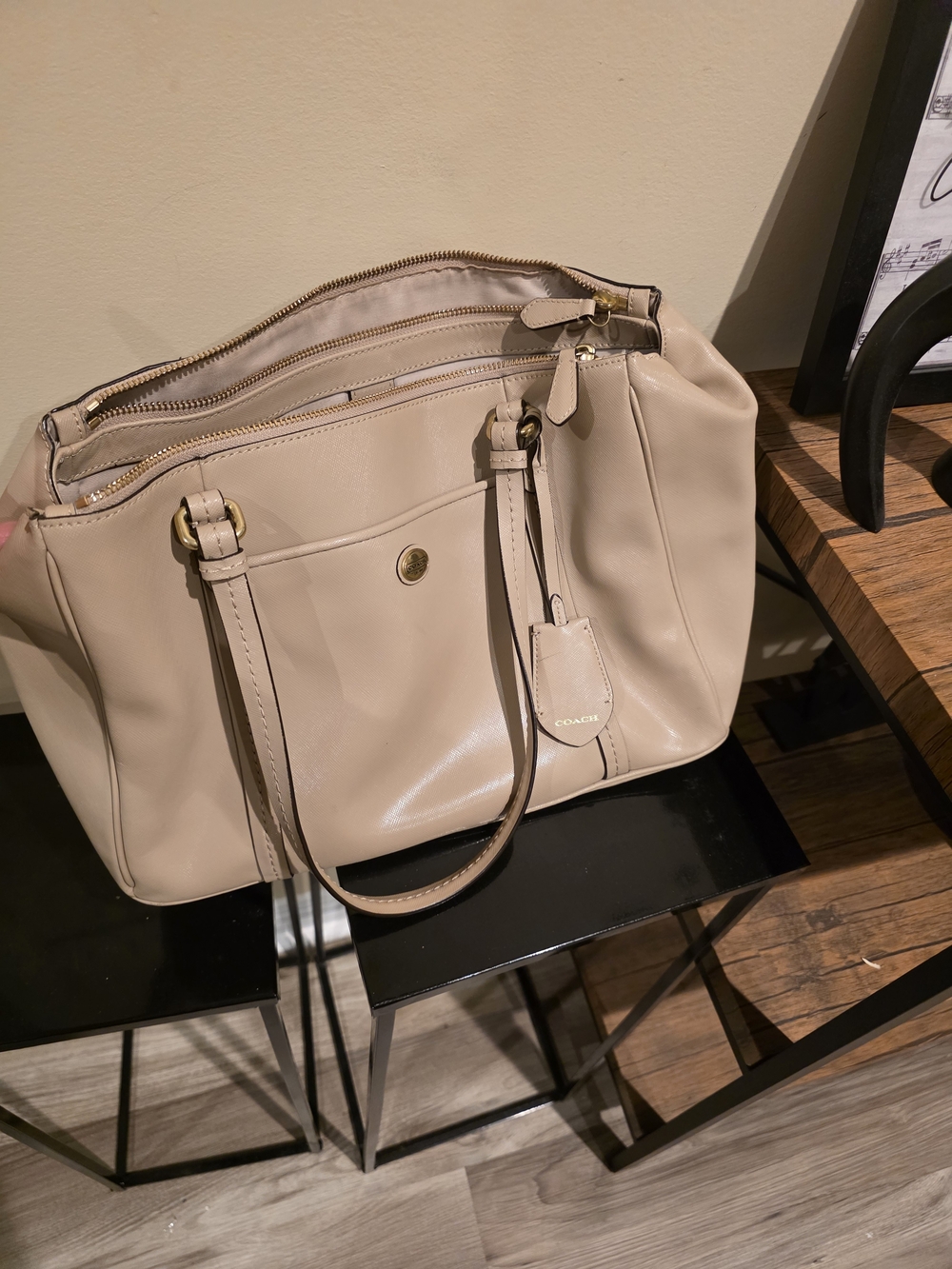 Coach Beige Leather Tote with Gold Hardware